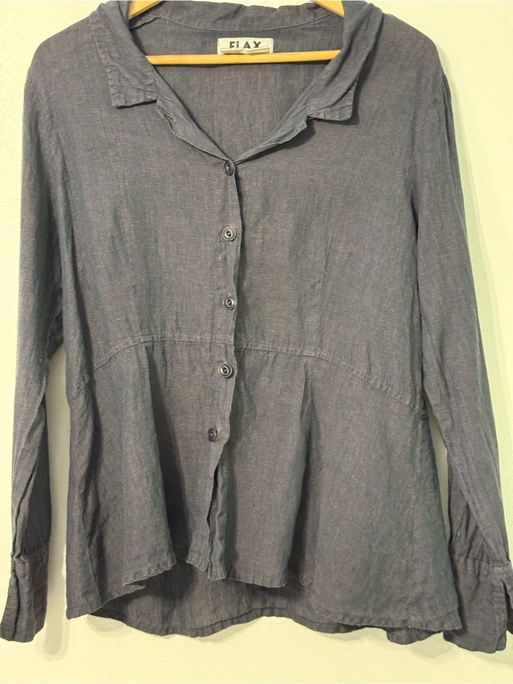 Flax Slate Blue Button-Front Linen Shirt size small